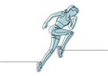 One line sport of running girl vector illustration. Woman run during fitness minimalism hand drawn single continuous style