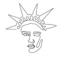 One line Statue of Liberty face. Minimalist continuous linear vector illustration. Patriotic modern wall art