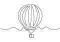 One line style air balloon in clouds. Air balloon in the sky. Minimalism creative travel concept. Vector illustration isolated on