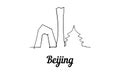 One line style Beijing skyline. Simple modern minimaistic style vector Royalty Free Stock Photo