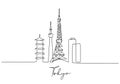 One line style Tokyo city skyline. Simple modern minimalistic style. Single continuous line drawing of Tokyo city skyline, Japan. Royalty Free Stock Photo