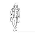 Trendy hijab girl wearing modern fashion with one continuous line art drawing vector illustration minimalist design isolated on