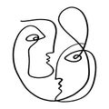 One line Valentine day lovers minimalistic brush grunge abstract faces. Vector illustration. Modern contemporary face