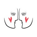 One line Valentine day minimalistic brush grunge abstract face. Vector illustration. Modern contemporary face art