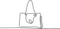 One line vector illustration of a woman bag. Elegant women`s bag with flap top and handle. Leather bag female collection. Fashion