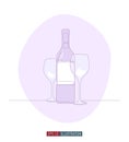 Continuous line drawing of wine bottle and glasses. Vector illustration. Royalty Free Stock Photo