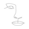 One line woman drawing face. Minimalism art. Female contour portrait. Continuous line vector illustration isolated on white backgr Royalty Free Stock Photo