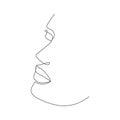 One line woman drawing face. Minimalism art. Female contour portrait. Continuous line vector illustration isolated on white backgr Royalty Free Stock Photo