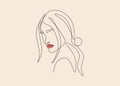 One line woman face. Female abstract portrait, girl silhouette continuous line art for fashion icon, beauty logo. Vector Royalty Free Stock Photo
