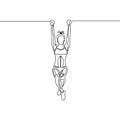 One line woman with fit body hanging on the pullup bar Royalty Free Stock Photo