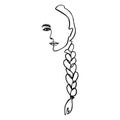One Line Woman`s Face and hair Braid. Continuous line Portrait of a girl In a Minimalist Style. Vector Illustration Royalty Free Stock Photo