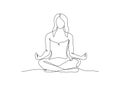 One line woman sitting in lotus pose yoga. Continuous line drawing of meditating girl, exercise icon, relax concept Royalty Free Stock Photo