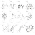 One line Zodiac icon signs. Horoscope vector illustration.