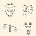 One line zodiac symbols set