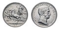 One 1 Lira silver Coin 1916 quadriga briosa horsed chariot, Vittorio Emanuele III Kingdom of Italy Royalty Free Stock Photo