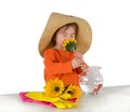 One little girl arranging flowers on the table Royalty Free Stock Photo
