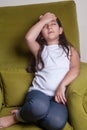 One little middle eastern beautiful small girl sitting feeling bad. Royalty Free Stock Photo