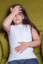 One little middle eastern beautiful small girl sitting feeling bad. Royalty Free Stock Photo