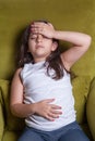 One little middle eastern beautiful small girl sitting feeling bad. Royalty Free Stock Photo