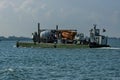 One load flat-boat ferry two concrete mixer truck