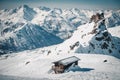 Lonely house and mountain peaks Royalty Free Stock Photo