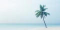 One lonely palm tree on a white beach. Calm sae with mist. Tranquil seashore landcsape. Generative AI