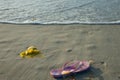 One lost pink jandal washed-up on beach Royalty Free Stock Photo