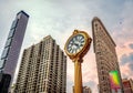 One Madison building, Flatiron Building and the cast-iron sidewalk clock in Madison Square, Midtown Manhattan. Royalty Free Stock Photo