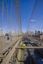 One of the main attractions in New York - famous Brooklyn Bridge- MANHATTAN - NEW YORK - APRIL 1, 2017