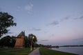 Panorama of Palic Lake, or Palicko Jezero, in Palic, Serbia, with the Velika Terasa, or Grand Terrace main building in background