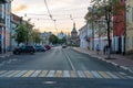 Russia, Yaroslavl, July 2020. Sunset on a wide city street.