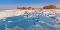 One of the main tourist attractions in Turkey the travertines and Pamukkale hot springs. Scenic panoramic view on turkish Royalty Free Stock Photo