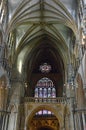 Lincoln Cathedral vaulted ceiling and stained glass window over the main entrance, England UK Royalty Free Stock Photo