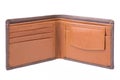one male brown leather wallet, open, on a white background, isolate Royalty Free Stock Photo