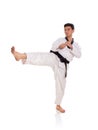 Front kick, full body shot, isolated background