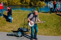 One man band performing in Grand Rapids Michigan during Artprize