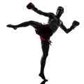 One man exercising thai boxing silhouette