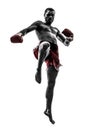 One man exercising thai boxing silhouette