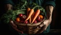 One man holding a basket of fresh organic vegetables generated by AI Royalty Free Stock Photo