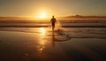 One man jogging on sandy beach at sunset generated by AI Royalty Free Stock Photo