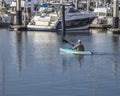 One man Kayaking at the Santa Barbara marina, California Royalty Free Stock Photo