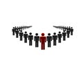 One Man Leads The Crowd Concept. Organized People with Leader Unique Character. Royalty Free Stock Photo