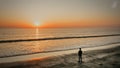 A one man look at the sunset at beach. Royalty Free Stock Photo