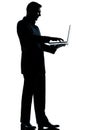 One man silhouette computing computer