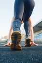 One man on the start line awaits the start of the sprint. stadium, rubber track. athletics competitions. Track and field runner in Royalty Free Stock Photo