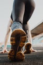 One man on the start line awaits the start of the sprint. stadium, rubber track. athletics competitions. Track and field runner in Royalty Free Stock Photo