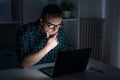 One man working late at night on computer Royalty Free Stock Photo