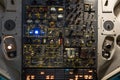 One of many control panels in aircraft simulator cabin.