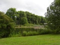 Cornell Botanic Garden Houston Pond, gardens and wood pergola an Royalty Free Stock Photo