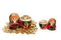 One Matryoshka full of coins and another empty